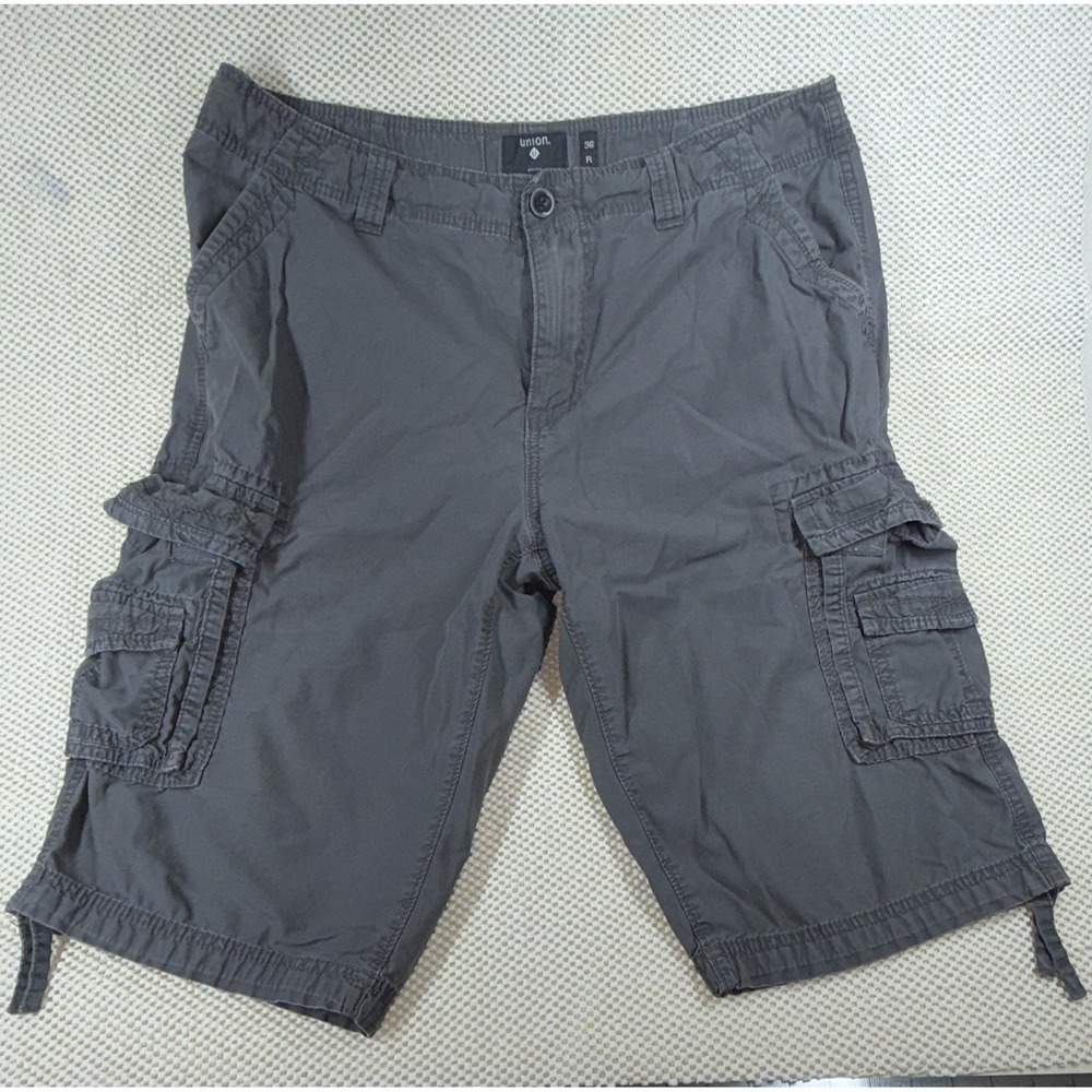Union.‎ Men's Gray Cargo Shorts Cotton Canvas Flat Front Cargo Pockets